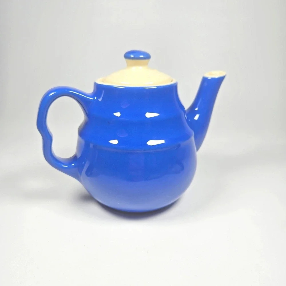 Vintage Oxford Stoneware USA Teapot with Lid Mid-Century MCM Vibrant Blue  USA‎